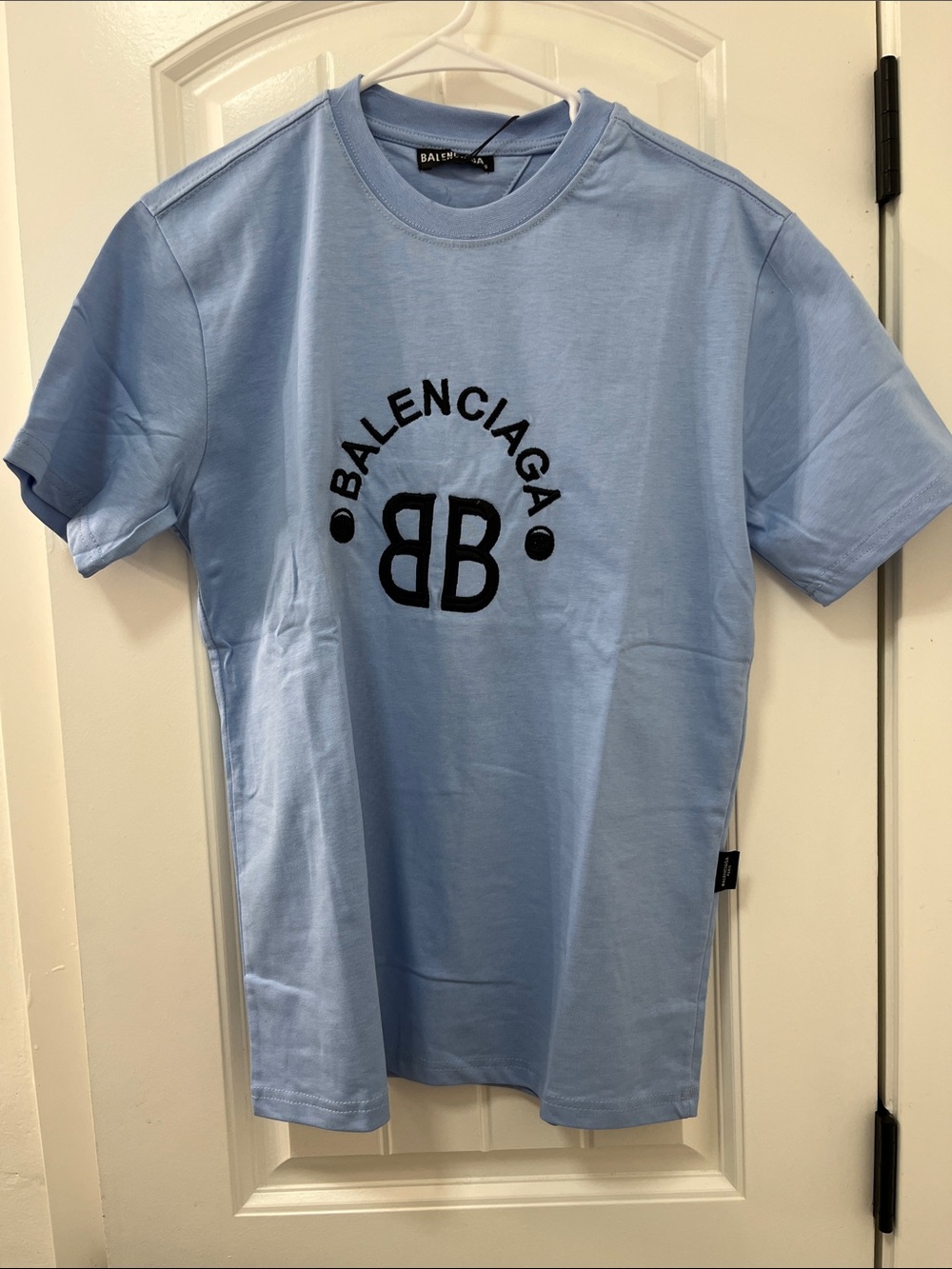 Balenciaga Light Blue Crewneck Tee with Black BB Logo